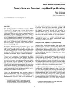 Paper Number 2000-XX-YYYY  Steady-State and Transient Loop Heat Pipe Modeling Brent Cullimore Jane Baumann C&R Technologies, Inc.