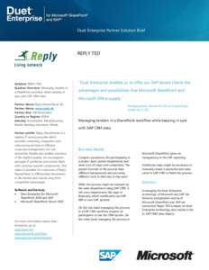 Duet Enterprise Partner Solution Brief  REPLY TED Solution: REPLY TED Solution Overview: Managing tenders in