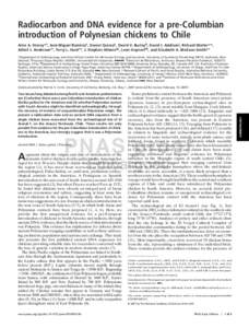 Radiocarbon and DNA evidence for a pre-Columbian introduction of Polynesian chickens to Chile Alice A. Storey*†, Jose´ Miguel Rami´rez‡, Daniel Quiroz§, David V. Burley¶, David J. Addison储, Richard Walter**, At