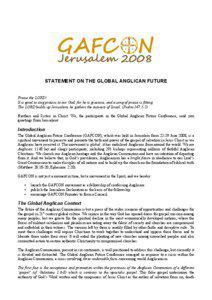 STATEMENT ON THE GLOBAL ANGLICAN FUTURE Praise the LORD! It is good to sing praises to our God; for he is gracious, and a song of praise is fitting.