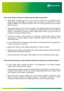 How is James Hardie contributing to asbestos disease related compensation?  James Hardie contributes up to 35% of its annual Free Cash Flow to the Asbestos Injuries Compensation Fund (the AICF), in accordance with the