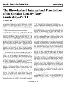 World Socialist Web Site  wsws.org The Historical and International Foundations of the Socialist Equality Party