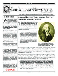 Canadian Medical Hall of Fame / William Osler / Medical libraries / Quebec / Stratford /  Connecticut / Stratford /  Ontario / Stephen Hales / Osler Library of the History of Medicine / Stratford / Fellows of the Royal Society / British people / Education in Quebec