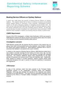 Confidential Safety Information Reporting Scheme - Boating Service Officers on Sydney Harbour