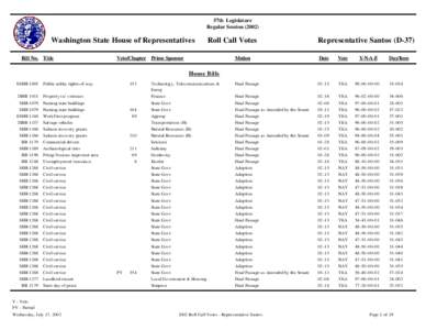 57th Legislature Regular Session[removed]Washington State House of Representatives Bill No. Title