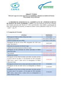 Edital Nº Oferta de vagas em cursos superiores na modalidade a distância no âmbito do Sistema Universidade Aberta do Brasil O PRESIDENTE SUBSTITUTO DA COORDENAÇÃO DE APERFEIÇOAMENTO DE PESSOAL DE NÍVEL SUP