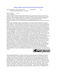 Southern Campaign American Revolution Pension Statements & Rosters Pension Application of Thomas Davis W539 Transcribed and annotated by C. Leon Harris. Frances Davis