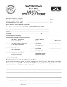 NOMINATION FOR THE DISTRICT AWARD OF MERIT NOTE: The nomination is confidential.