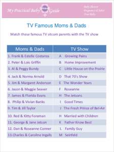 TV Famous Moms & Dads Match these famous TV sitcom parents with the TV show Moms & Dads  TV Show