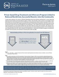 Facts on Justice 2014, Issue 4 Prison-based Drug Treatment and Aftercare Program Linked to Reduced Recidivism, Successful Reentry into the Community A recent study published in the Journal of Offender Rehabilitation foun