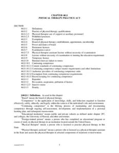 CHAPTER 461J  PHYSICAL THERAPY PRACTICE ACT SECTION