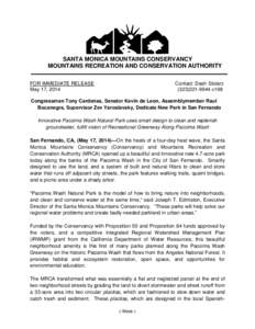 SANTA MONICA MOUNTAINS CONSERVANCY MOUNTAINS RECREATION AND CONSERVATION AUTHORITY FOR IMMEDIATE RELEASE May 17, 2014  Contact: Dash Stolarz