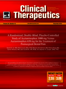 Volume 34, Number 12  December 2012 A Randomized, Double-Blind, Placebo-Controlled Study of Acetaminophen 1000 mg Versus