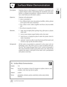 Surface Water Demonstration  30. Students observe what happens in a model of a watershed with a plastic-draped surface representing the mountains and spray
