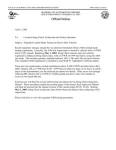 STATE OF CALIFORNIA - STATE AND CONSUMER SERVICES AGENCY  GRAY DAVIS, Governor BUREAU OF AUTOMOTIVE REPAIR[removed]SYSTEMS PARKWAY, SACRAMENTO, CA 95827