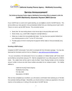 HomEq Servicing Corporation Automatic Payment Program ("APP Service") Service Agreement Terms and Conditions