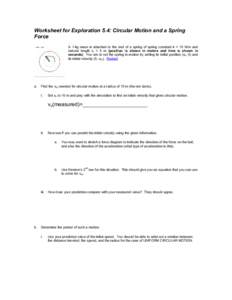 Worksheet for Exploration 5.4: Circular Motion and a Spring Force A 1-kg mass is attached to the end of a spring of spring constant k = 10 N/m and natural length l0 = 5 m (position is shown in meters and time is shown in