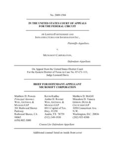 No[removed]________________________________________________ IN THE UNITED STATES COURT OF APPEALS FOR THE FEDERAL CIRCUIT ________________________________________________ I4I LIMITED PARTNERSHIP AND