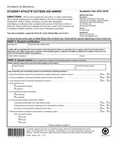 STUDENT-ATHLETE OUTSIDE AID AWARD  Academic Year 2015–2016 Return this form  DIRECTIONS—NCAA rules require the University to collect information