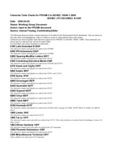 Character Code Charts for FPDAM 2 to ISO/IEC[removed]:2000 ISO/IEC JTC1/SC2/WG2 N 2491 Date: [removed]Status: Working Group Document Action: Input to the FPDAM document Source: Asmus Freytag, Contributing Editor