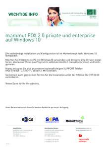 WICHTIGE INFO 20 Jahremammut FOX 2.0 private und enterprise auf Windows 10