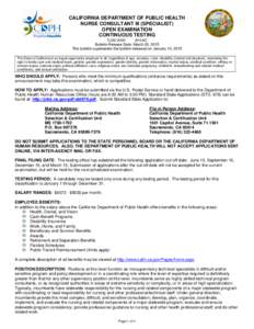 CALIFORNIA DEPARTMENT OF PUBLIC HEALTH NURSE CONSULTANT III (SPECIALIST) OPEN EXAMINATION CONTINUOUS TESTING TJ203H1AC