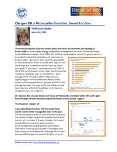 IMF Blog: Cheaper Oil in Petrocaribe Countries: Sweet And Sour; March 18, 2015