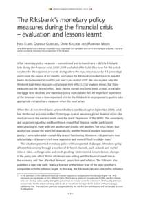 sveriges riksbank economic review  2012:3  The Riksbank’s monetary policy measures during the financial crisis – evaluation and lessons learnt Heidi Elmér, Gabriela Guibourg, David Kjellberg and Marianne Nessén