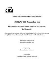 Standard of the Camera & Imaging Products Association  CIPA DC- 008-Translation- 2012