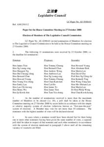立法會 Legislative Council LC Paper No. AS[removed]Ref. AM12[removed]Paper for the House Committee Meeting on 27 October 2000 Election of Members of The Legislative Council Commission