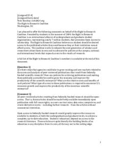 [Assigned	
  ID	
  #]	
   [Assigned	
  Entry	
  date]	
   Nick	
  Shockey;	
  [removed]	
   The	
  Right	
  to	
  Research	
  Coalition	
   Washington,	
  DC	
   	
  