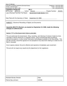 State of California Franchise Tax Board-Legislative Services Bureau PO Box 1468 MS A350 Sacramento, CA[removed]Telephone: ([removed]