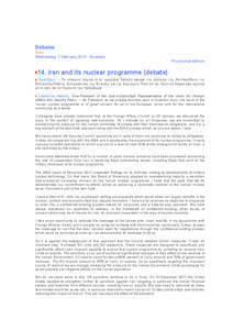 Debates Note Wednesday, 1 February[removed]Brussels Provisional edition  14. Iran and its nuclear programme (debate)