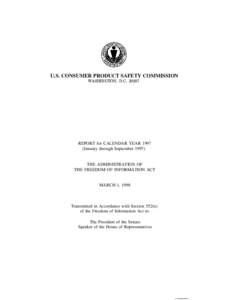 U.S. CONSUMER PRODUCT SAFETY COMMISSION WASHINGTON, D.C[removed]REPORT for CALENDAR YEAR[removed]January through September 1997)