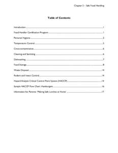 Chapter 5 – Safe Food Handling  Table of Contents Introduction ....................................................................................................................................................... 1 F