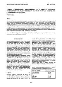 AGRICULTURA TROPICA ET SUBTROPICA  VOLTERRAIN EXPERIMENTAL MEASUREMENT OF SATURATED HYDRAULIC CONDUCTIVITY ON PADDY FIELDS IN TAOYUAN (TAIWAN) DURING THE