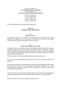 ACT NoColl. of the CZECH NATIONAL COUNCIL of 19 February 1992 on the Conservation of Nature and Landscape Act NoColl., Act NoColl.,