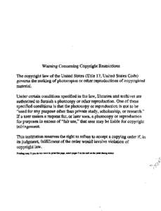 Waming Concerning Copyright Restrictions The copyright law of the United States (Title 17, United States Code) governs the maidng of photocopies or other reproductions of copyrighted