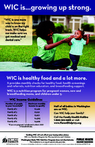 WIC is...growing up strong. “WIC is one more way to know my child is on the right track. WIC helps me make sure we