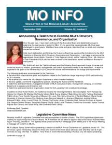 MO INFO  NEWSLETTER OF THE MISSOURI LIBRARY ASSOCIATION September[removed]Volume 40, Number 5