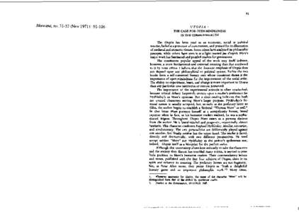 Moreana, no[removed]Nov 1971): [removed]UTOPIA : THE CASE FOR OPEN-MINDEDNESS IN THE COMMONWEALTH The Utopia has been read as an economic, social or ~ d i t i c d