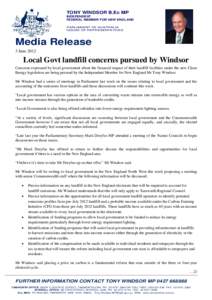 Waste management / Tony Windsor / Landfill / Tamworth / Windsor /  Ontario / Inverell / Geography of New South Wales / Local government in England / States and territories of Australia