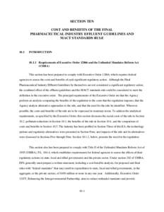 SECTION TEN COST AND BENEFITS OF THE FINAL PHARMACEUTICAL INDUSTRY EFFLUENT GUIDELINES AND MACT STANDARDS RULE  10.1