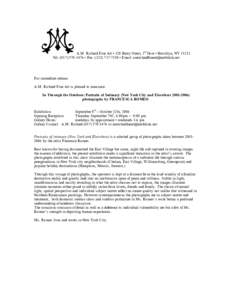 rd  A.M. Richard Fine Art • 328 Berry Street, 3 floor • Brooklyn, NYTel: ( • Fax: ( • Email: amrichardfineart@earthlink,net  For immediate release: