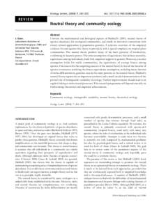 Ecological theories / Biodiversity / Metacommunity / Community ecology / Theoretical ecology / Assembly rules / Species-area curve / Abundance / Biological dispersal / Biology / Ecology / Population ecology