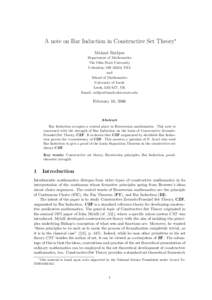 A note on Bar Induction in Constructive Set Theory∗ Michael Rathjen Department of Mathematics The Ohio State University Columbus, OH 43210, USA and