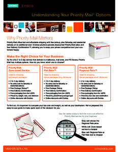 Understanding Your Priority Mail® Options  Why Priority Mail Matters Priority Mail offers fast and affordable shipping with free pickup, plus Saturday and residential delivery at no additional cost. Endicia solutions pr