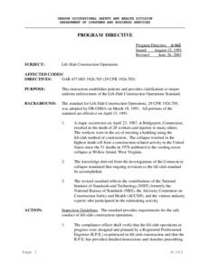 OREGON OCCUPATIONAL SAFETY AND HEALTH DIVISION DEPARTMENT OF CONSUMER AND BUSINESS SERVICES PROGRAM DIRECTIVE Program Directive A-162 Issued