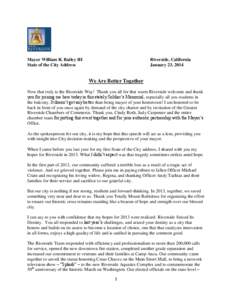 Mayor William R. Bailey III State of the City Address Riverside, California January 23, 2014