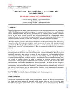 ZENITH International Journal of Multidisciplinary Research Vol.2 Issue 1, January 2012, ISSN[removed]ORGANIZED RETAILING IN INDIA – CHALLENGES AND OPPORTUNITIES